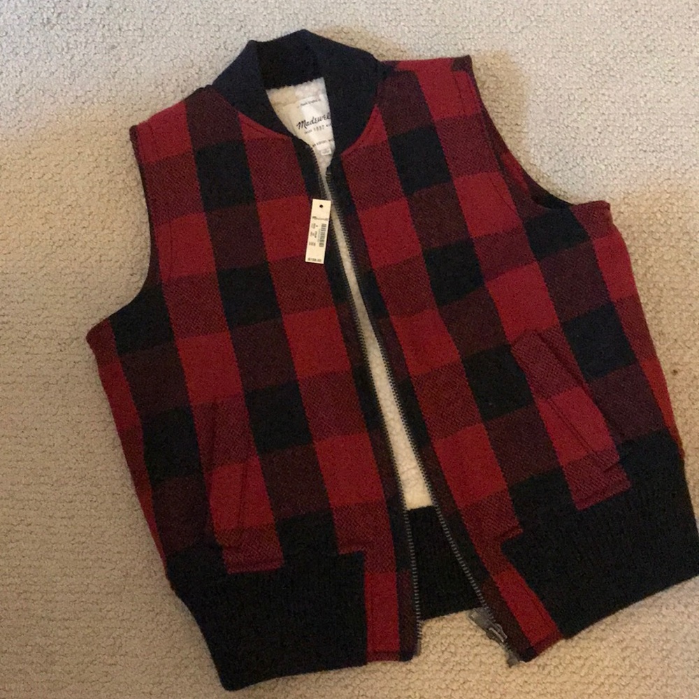 Madewell checkered fleece vest